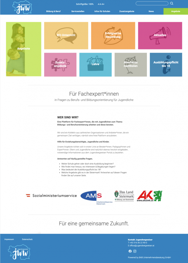 User Experience & Grafikdesign - Website-Jugendwegweiser-BAB-Unternehmensberatung Graz Alexander Moser apt* UX