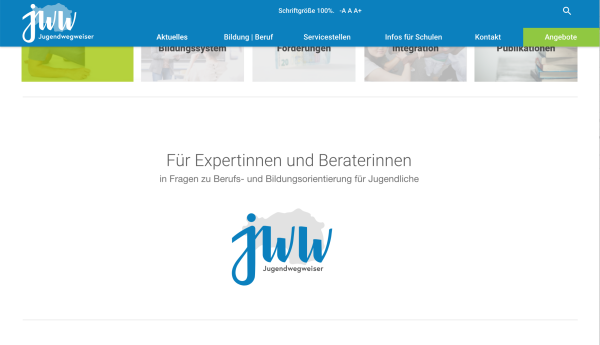 Screenshot aus der Website www.jugendwegweiser.at