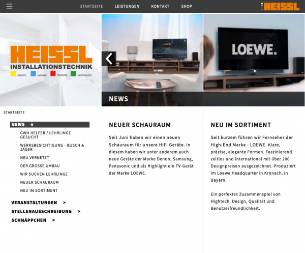 User Experience & Grafikdesign - homepage - Heissl Installationstechnik Screenshot Website by Alexander Moser Graz Altmünster Gmunden